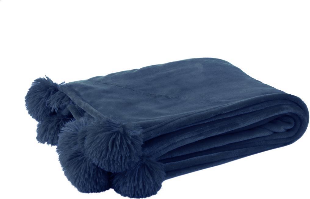J-Line plaid pompom blauw 170 x 130 cm