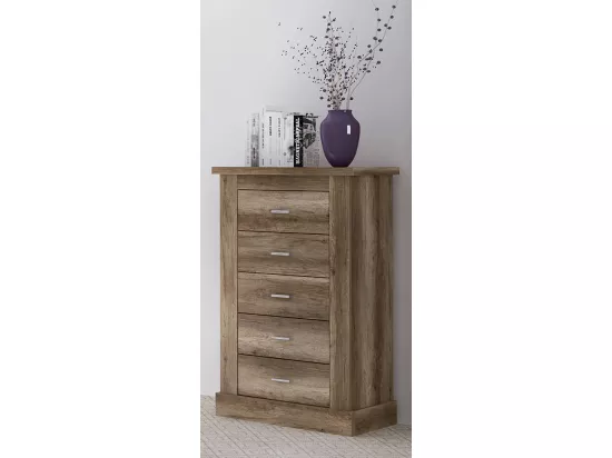 Ensemble de tête de lit avec pieds + 2 tables de chevet + chiffonnier coloris chêne vieilli