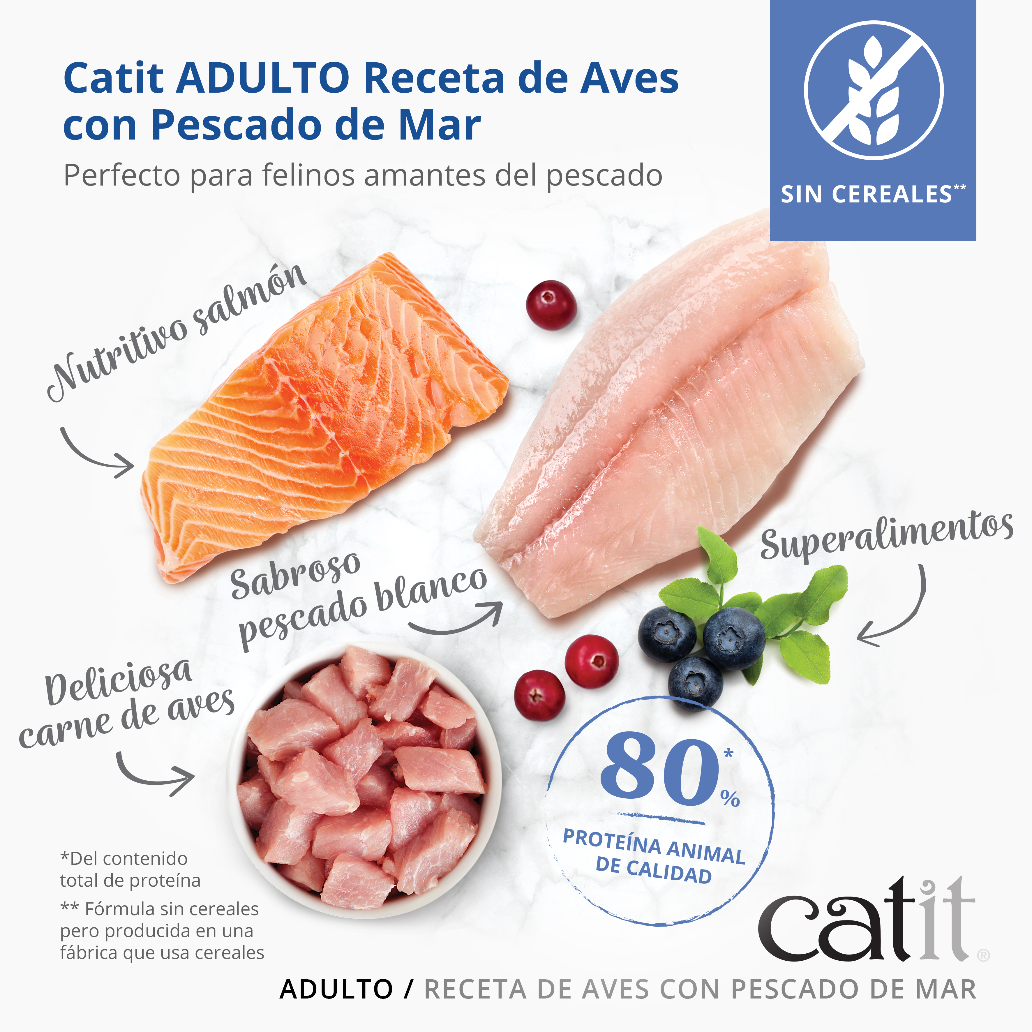 Catit Recipes Ração para Gatos Adultos - Receita de Aves com Peixe do Mar, 2 kg