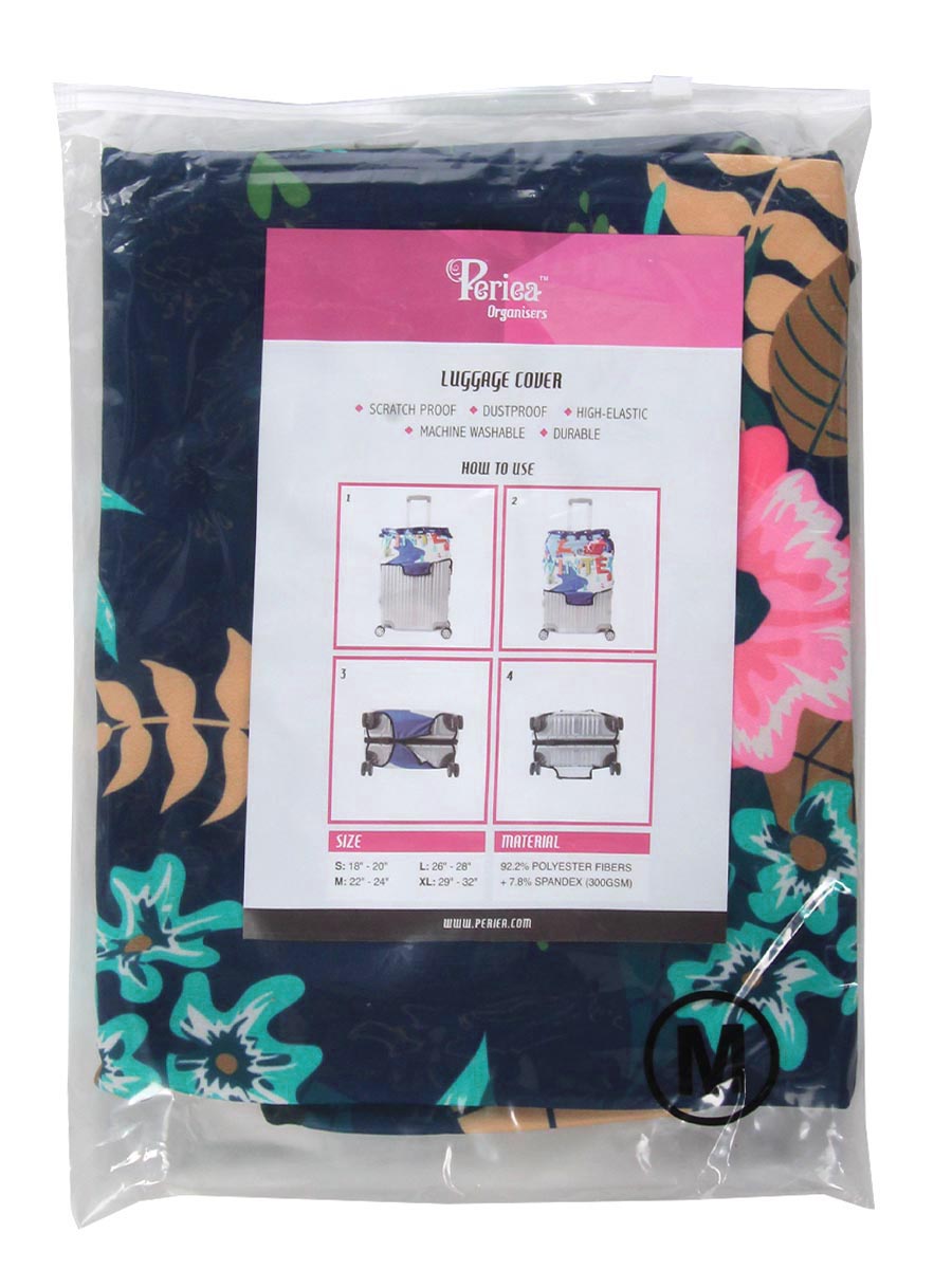 Housse de valise Periea Dark Blue with Flowers M