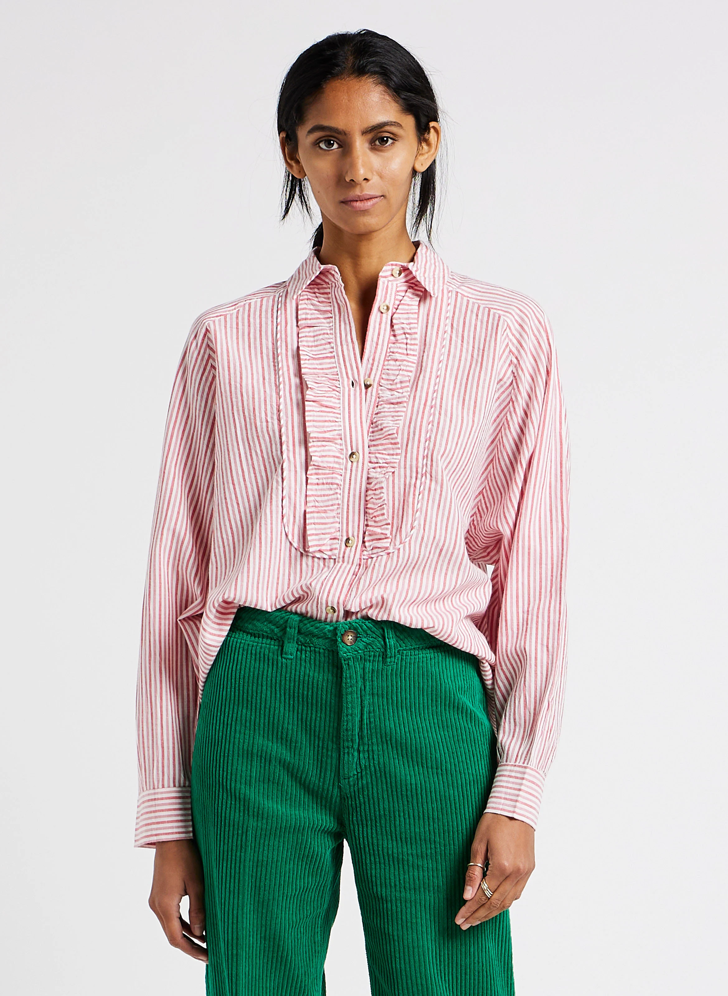 CHORAL - Chemise col classique à rayures en coton bio | Rouge