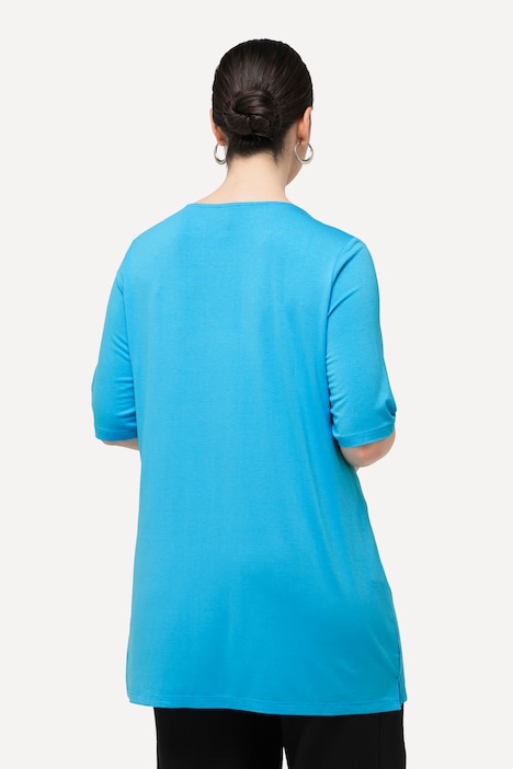 Shirt-Tunika, Stickerei, Tunika-Ausschnitt, Halbarm