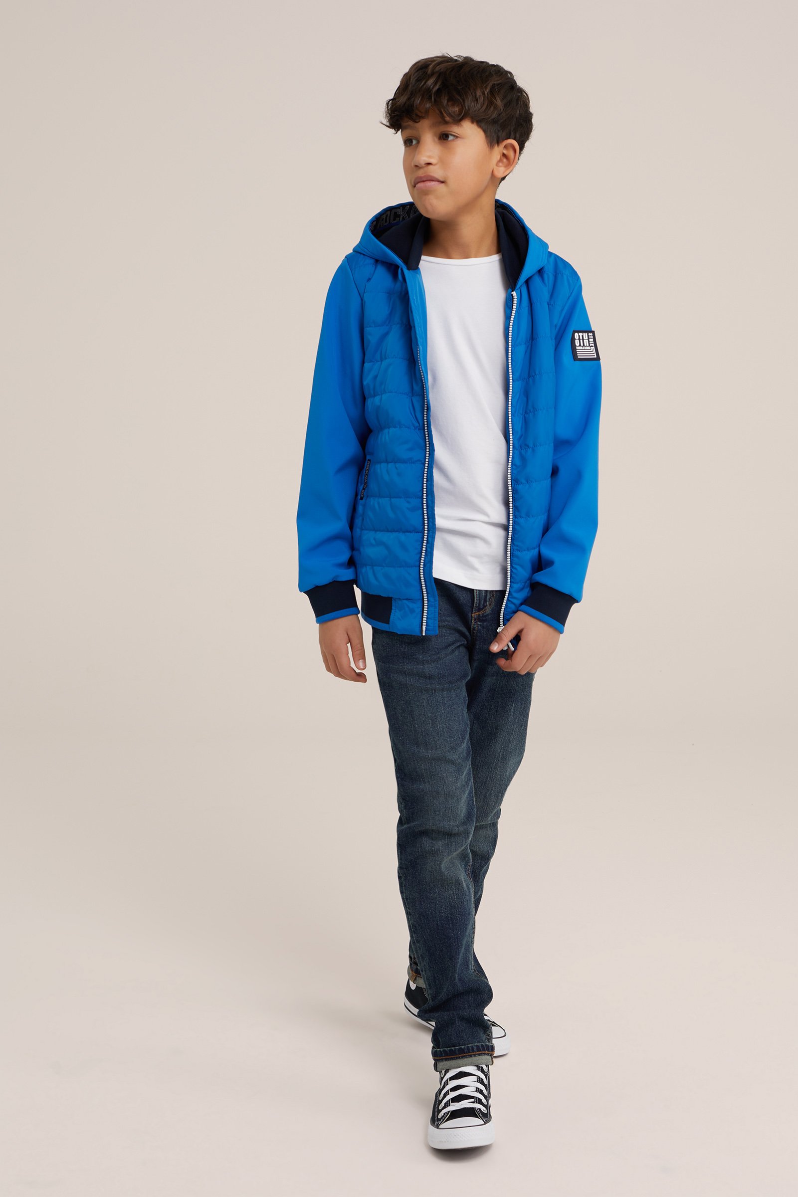 Jongens softshell jack met capuchon WE Fashion IJsblauw