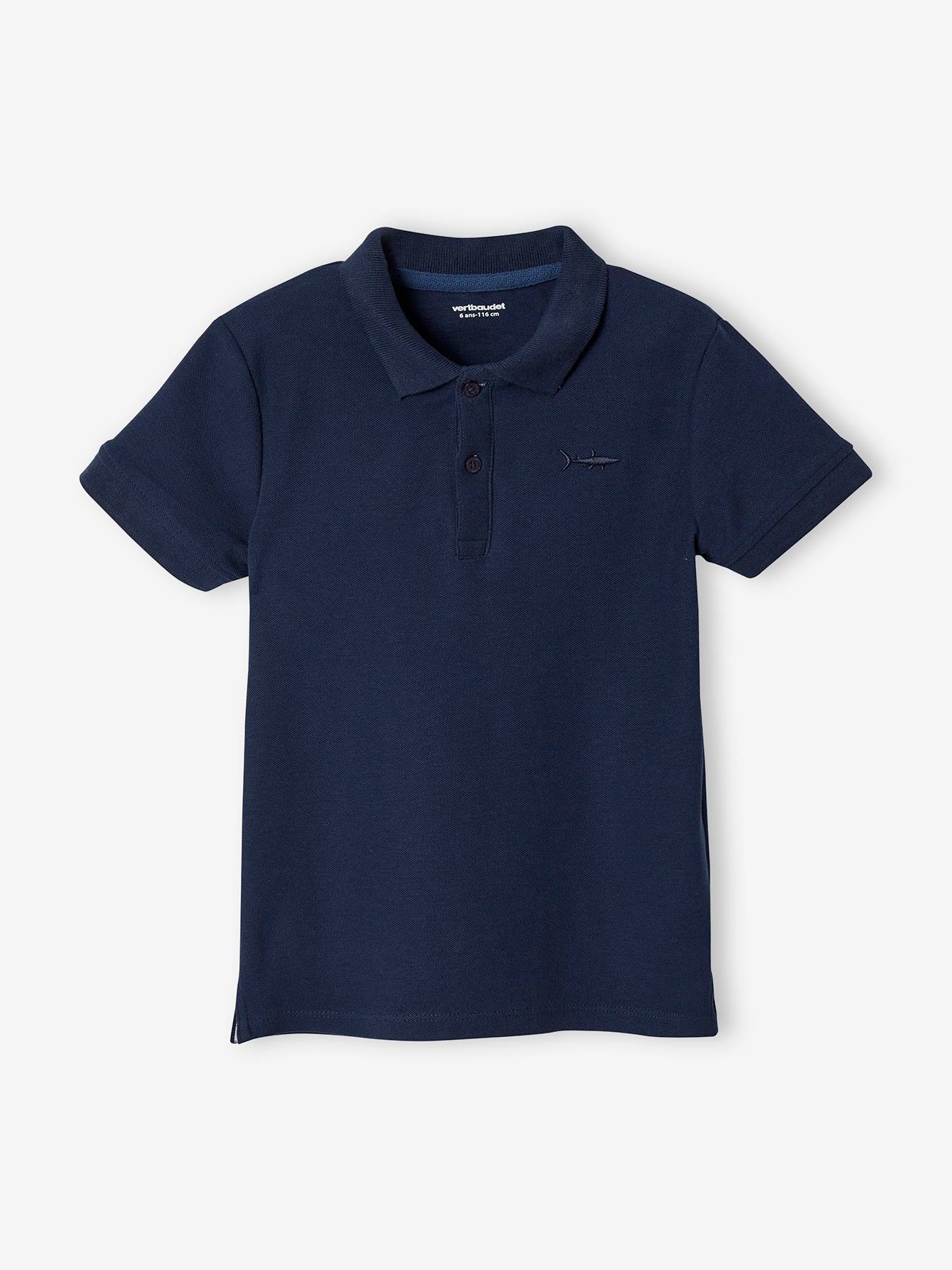 Camisa polo de manga curta com bordado no peito, para meninos, amarelo pastel