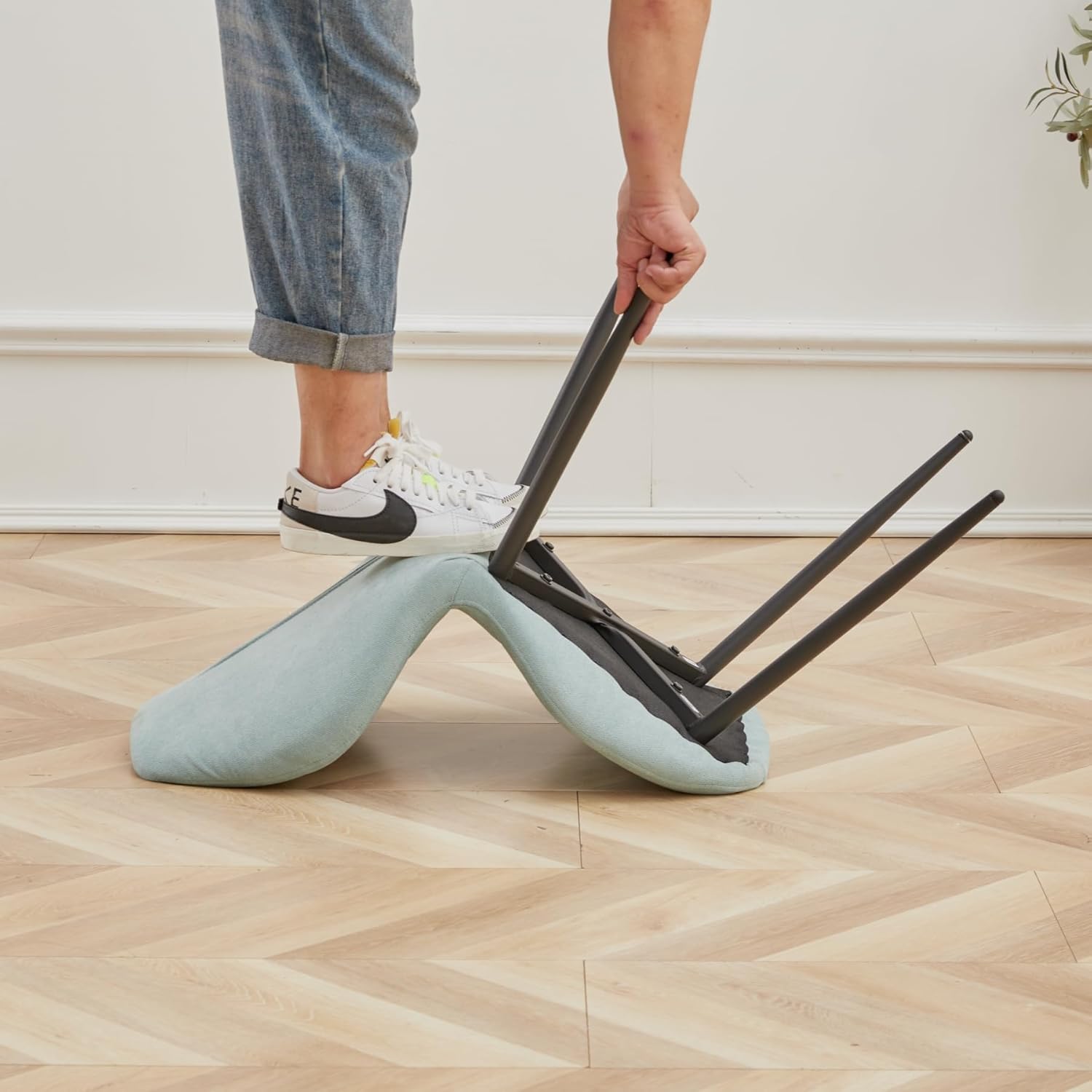 Esstisch und Stuhlset, 100 cm Runder Esstisch und 4 Moderne Leinenstühle, für Esszimmer, Küche, Wohnzimmer (Dunkel+ Mint)