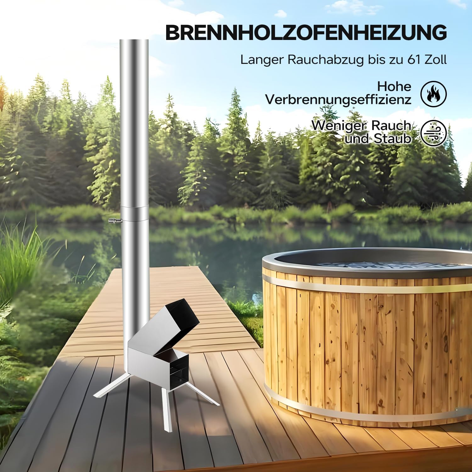 ECO POOLTECH Poolheizung Holz, Wärmepumpe Pool mit Brennholz aus Titan Outdoor Warmwasser Wärmepumpe für Kleiner Pool, Badewanne, Whirlpool Poolheizung Holzofen