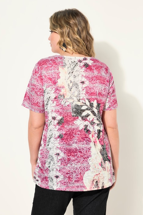 T-Shirt, Blumen-Druck, Halbarm