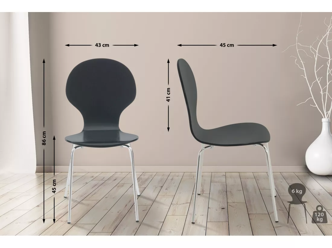 Lot de 4 Chaise de conférence - Bois - Noir - DIEGO