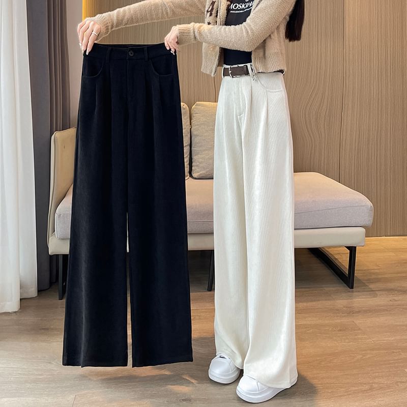 Dragan Pulse - Hoge taille effen corduroy broek met wijde pijpen