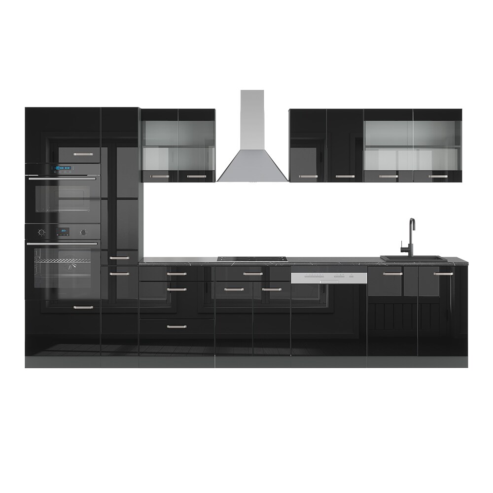 Vicco Küchenzeile R-Line Solid Anthrazit Schwarz 350 cm modern Küchenschränke Küchenmöbel