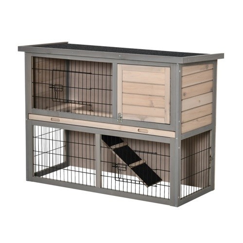 Gaiola de madeira para coelhos PawHut, para uso externo, com capacidade para 2 coelhos.