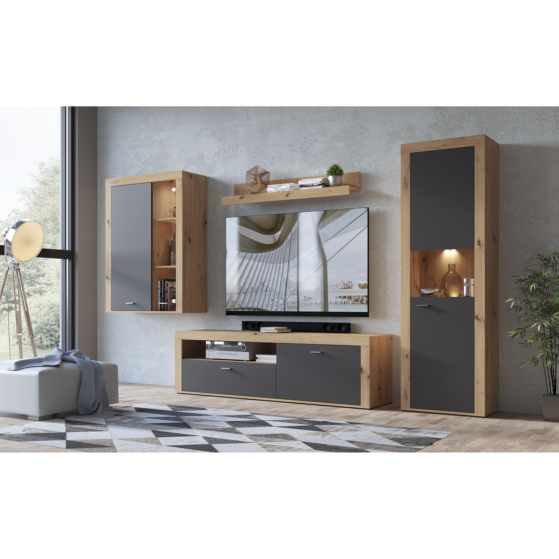 Vitrine - Artisan Eiche-anthrazit - 60 cm breit