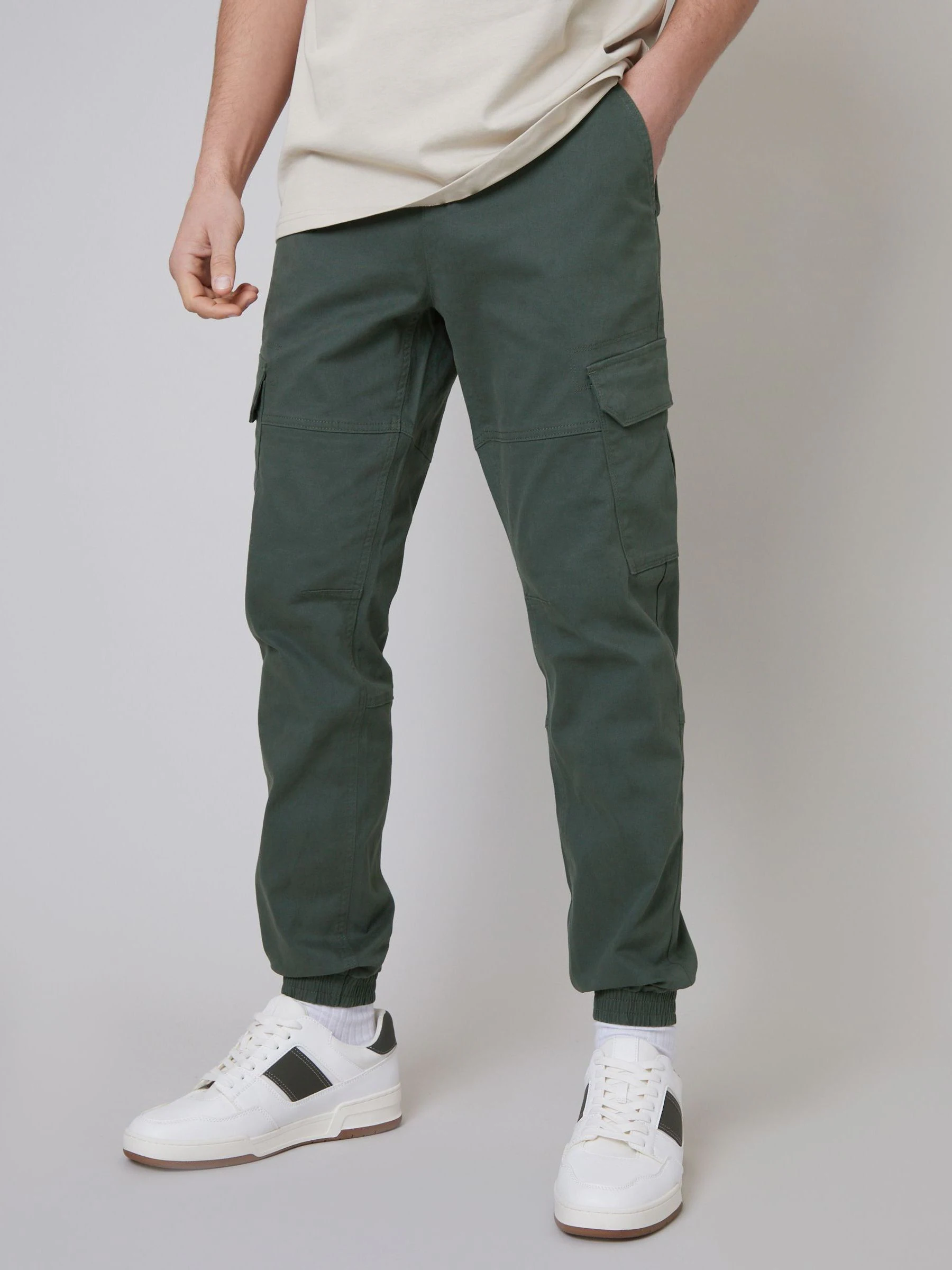 Groen - Threadbare cargobroek in joggingstijl van katoen met stretch