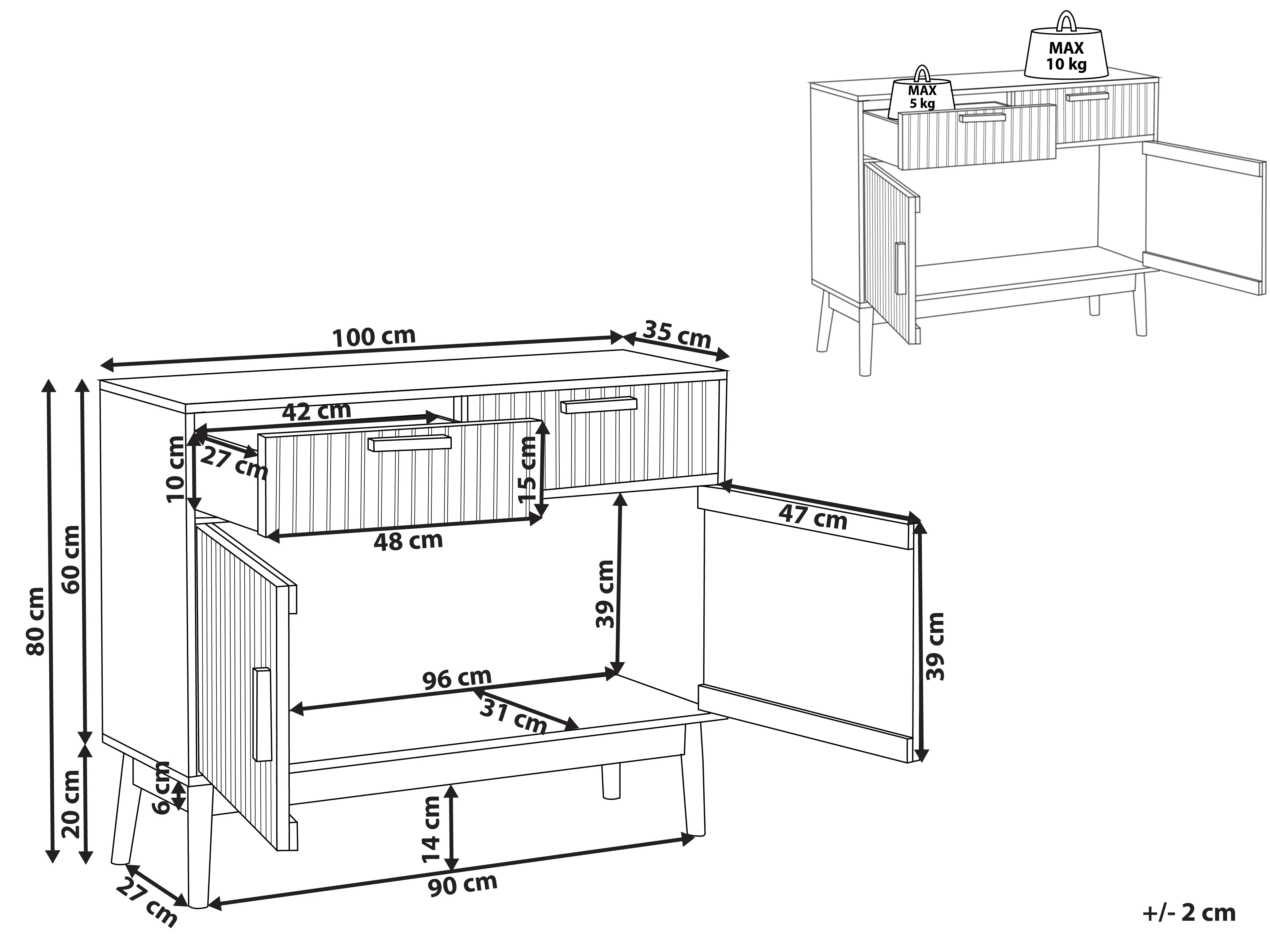 Dressoir met 2 deuren LYNWOOD Lichtbruin