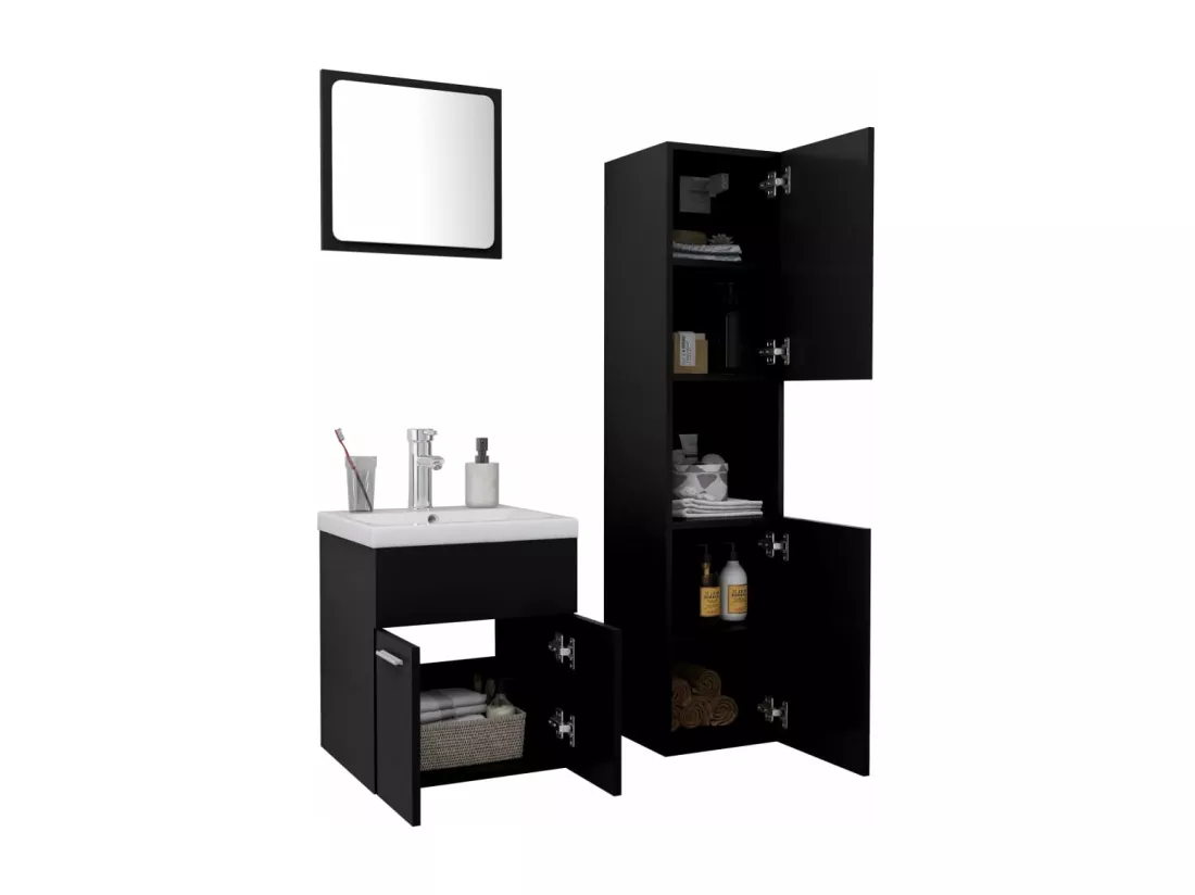 Ensemble de meubles de salle de bain Noir Aggloméré