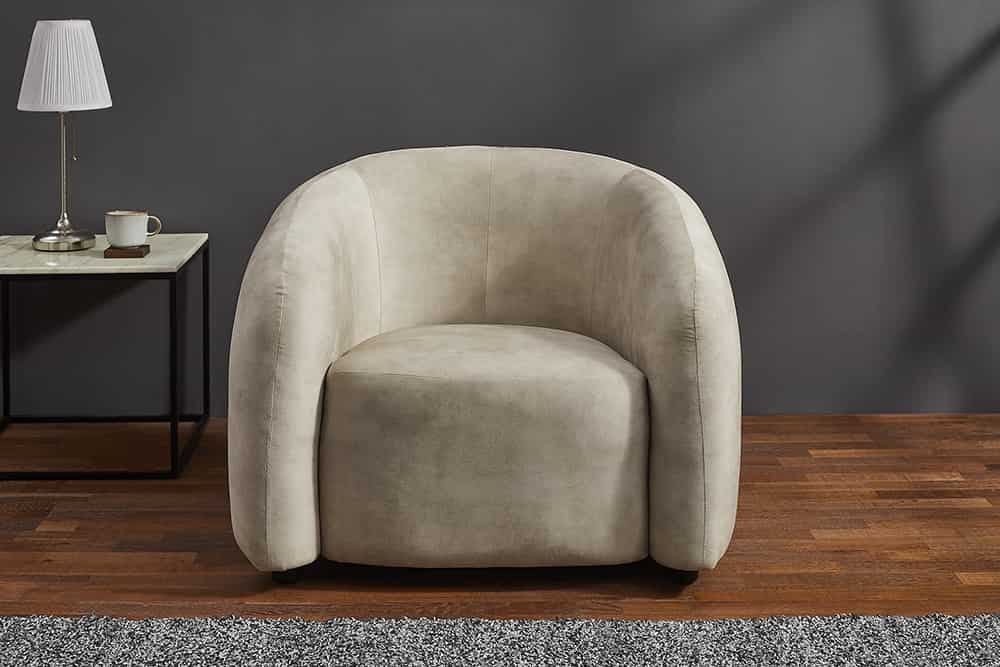 Moderner Design Sessel VOGUE 95cm beige Samt mit Armlehnen und Nosagfederung