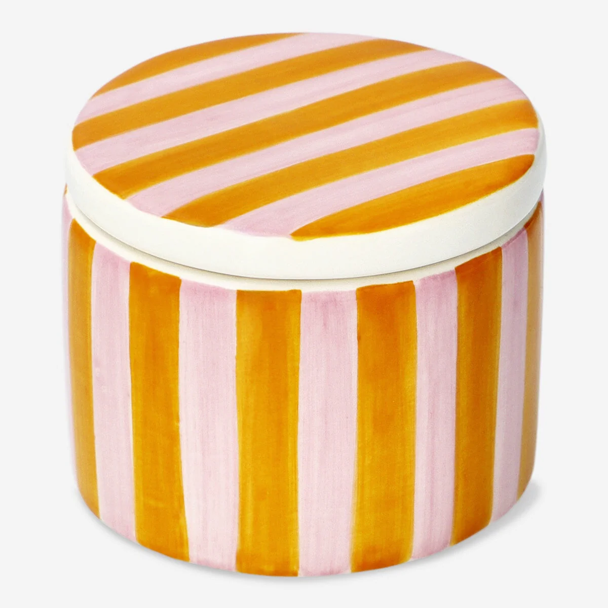 Dekorativ krukke med orange stribe
