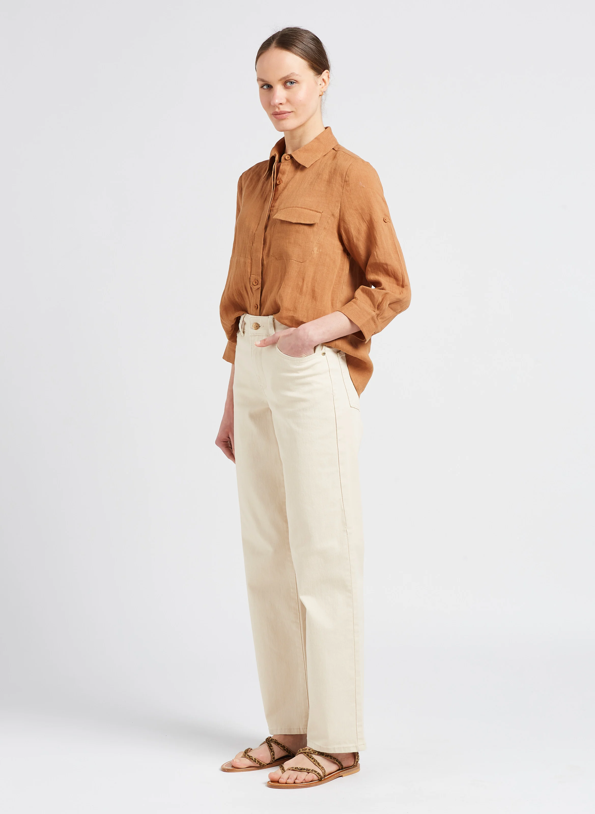 MARINA - Jean large en coton| Beige