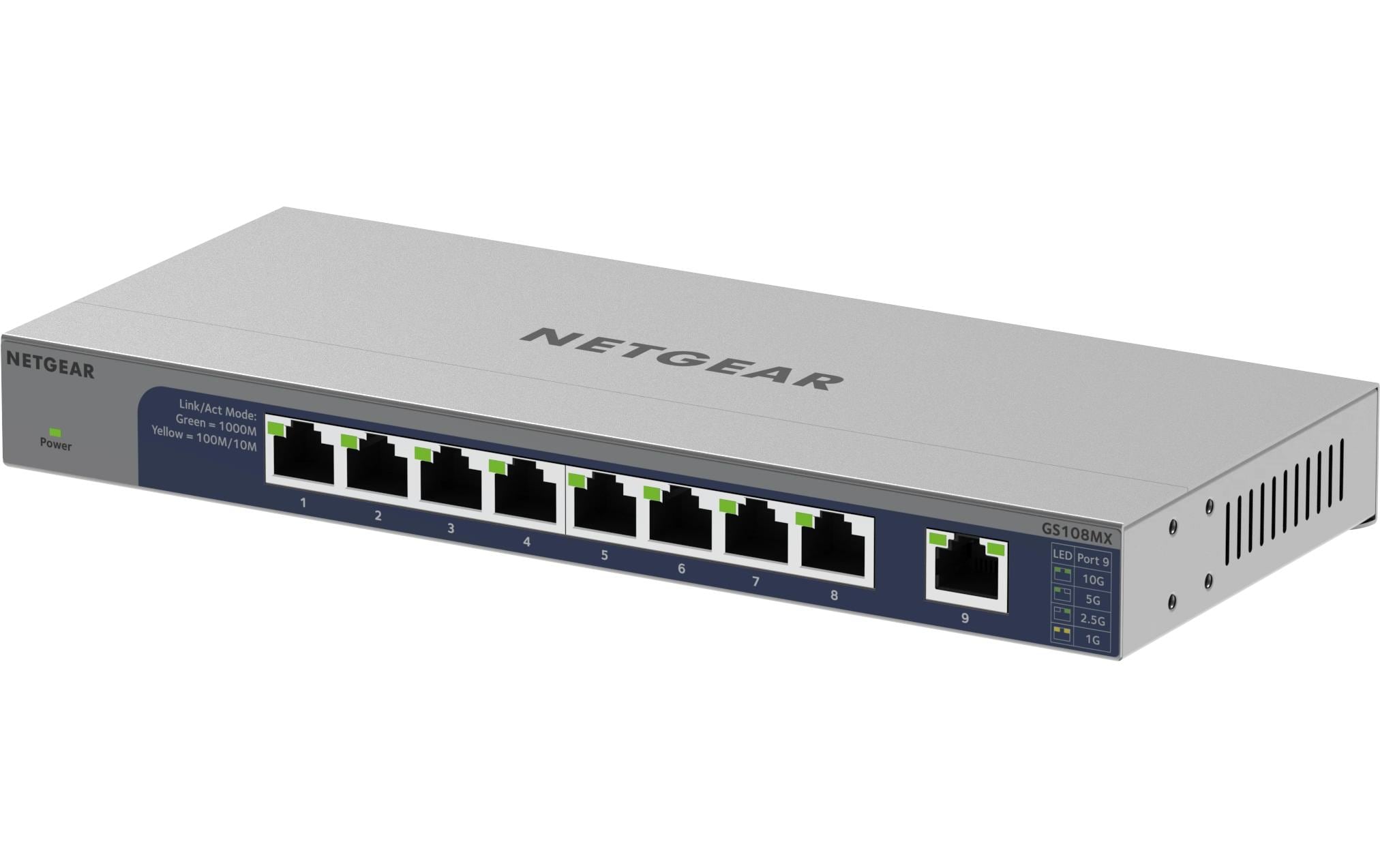 GS108MX 8 Port<br>8-Port Gigabit Ethernet Unmanaged Switch mit 1 dediziertem 10G/Multi-Gigabit-Anschluss