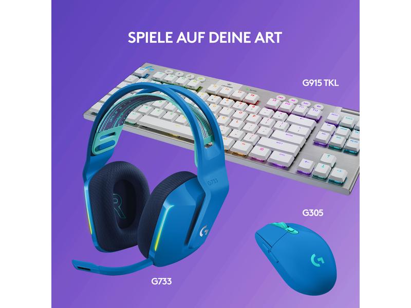 Logitech Headset G733 Lightspeed Blau Wireless-Gaming-Headset mit DTS 7.1 Surround-Sound und RGB Beleuchtung