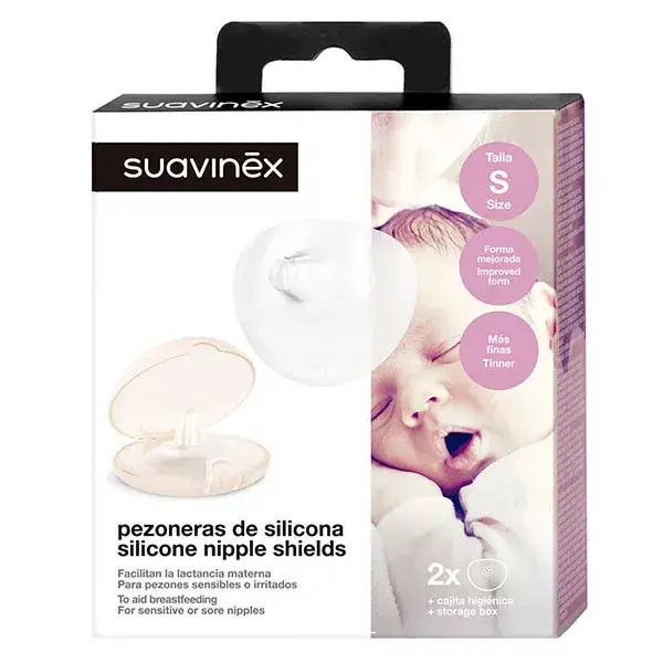 Protetores de mamilo de silicone para amamentação Suavinex, tamanho P, pacote com 2 unidades.
