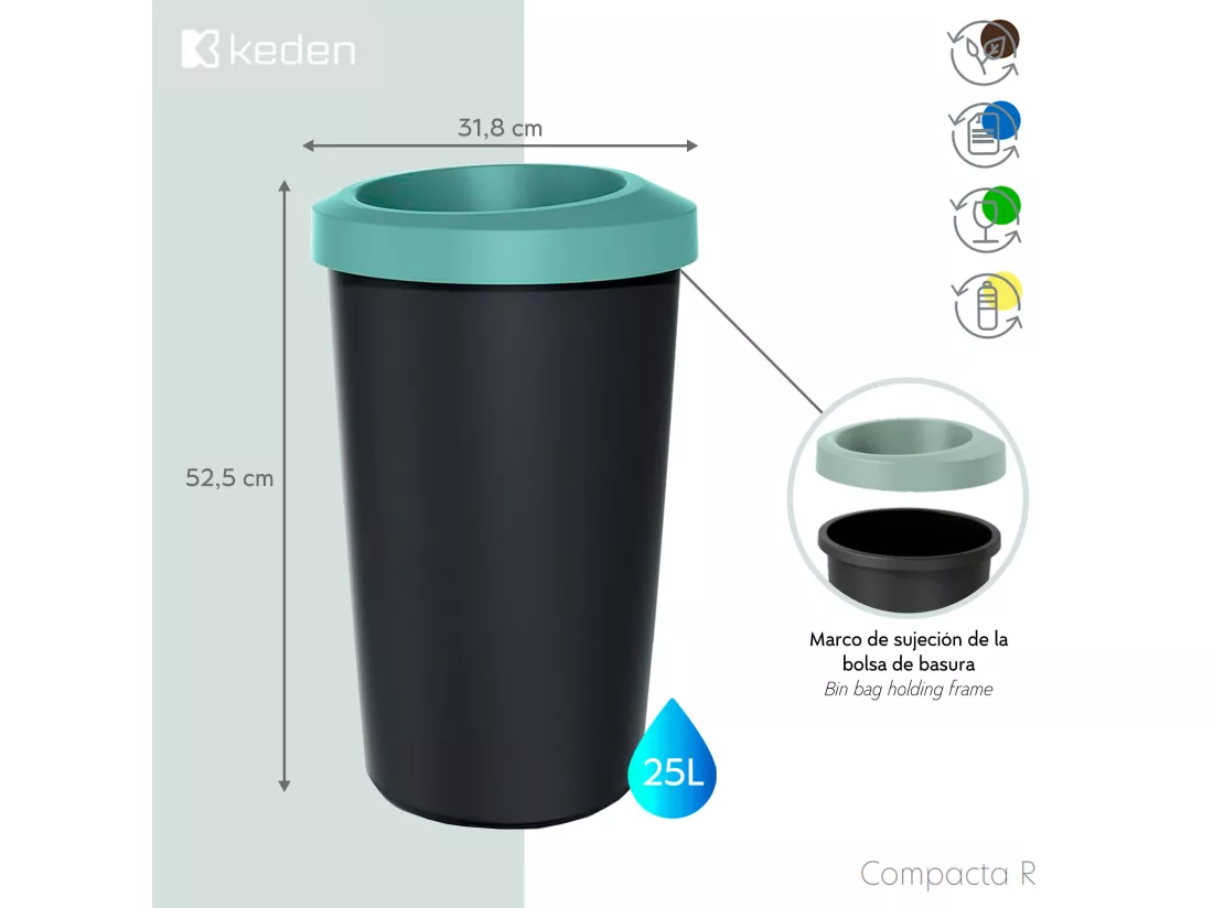 25L Keden Recycling Cube avec pratiques pratiques de couleur verte. 31x31x52