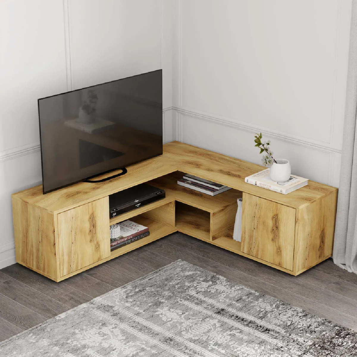 Hanah Home Meuble TV d'angle Rosa chêne