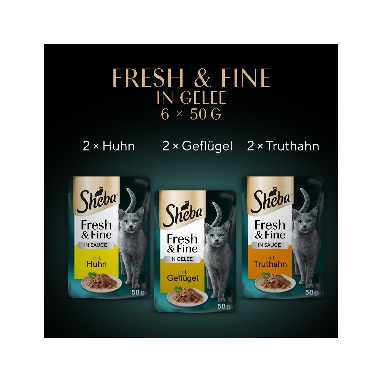 Sheba Fresh & Fine Nassfutter Katze Adult, Multipack, in Gelee 36x50 g Truthahn, Huhn und Geflügel