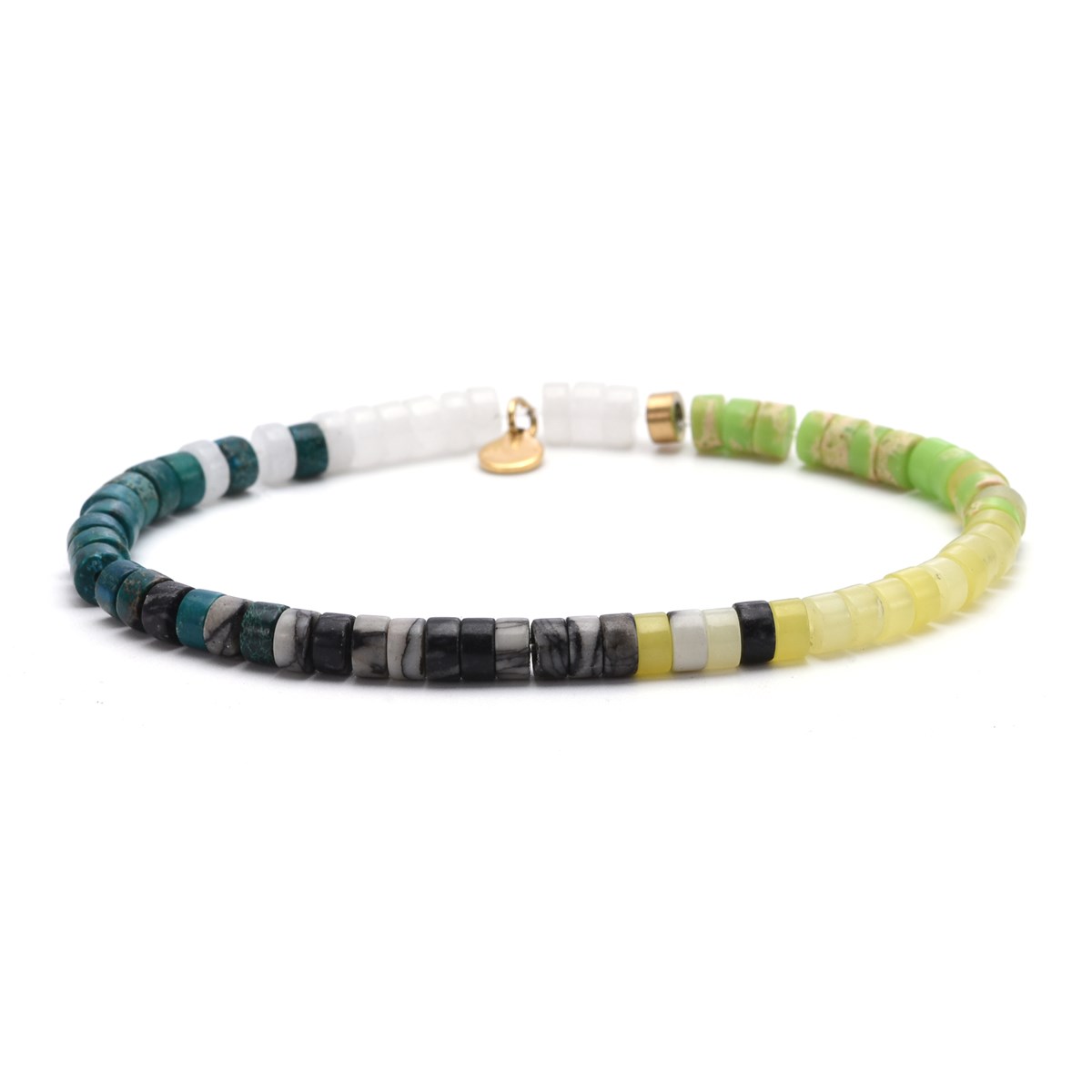 Bracelet Perles Heishi Jaspe Blanc Malachite Jaspe Jaune Et Vert 4mm-Small-16cm