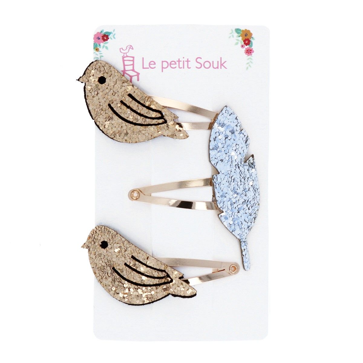 Lot de 3 barrettes oiseaux et feuille Le petit Souk