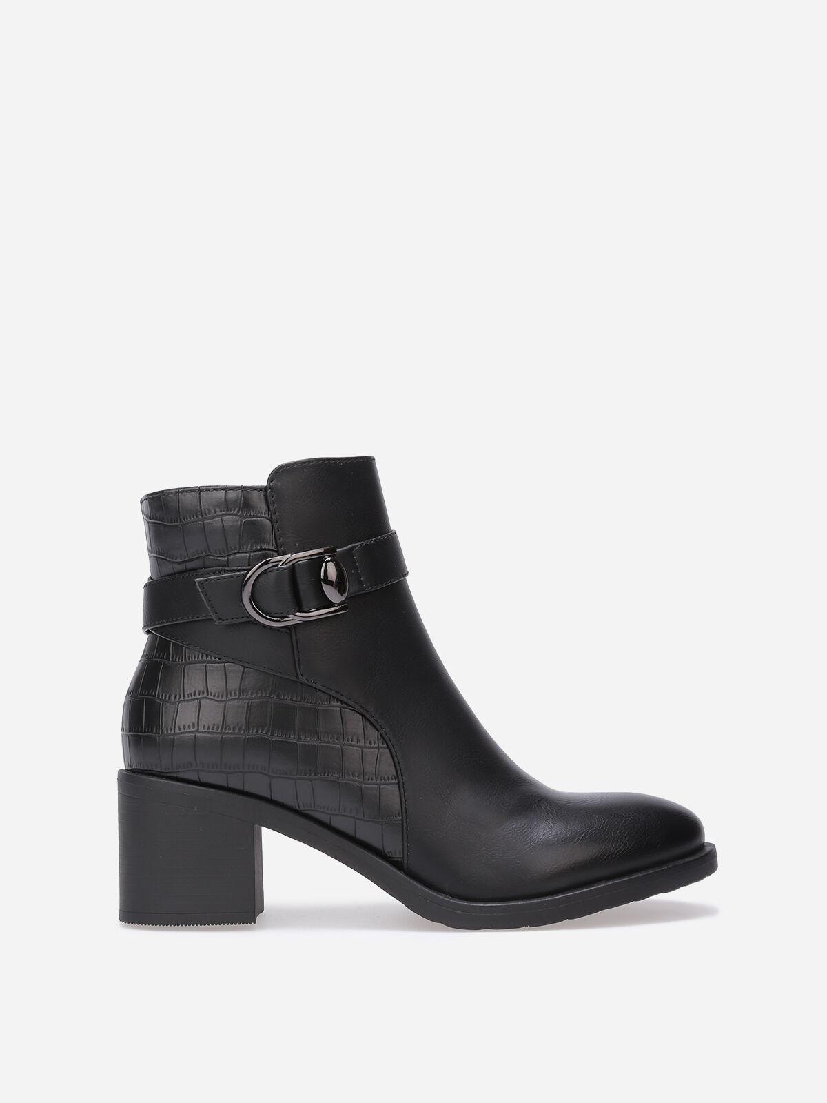 Bottines à simili texturé et boucle- Noir