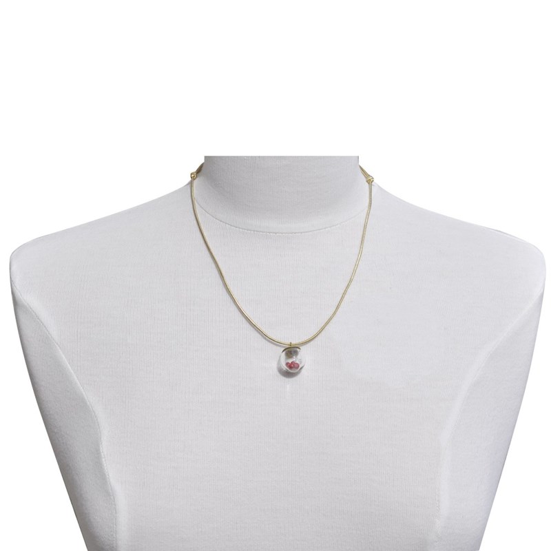 Collier Laiton Bulle et Billes Pâte de Verre Cristal
