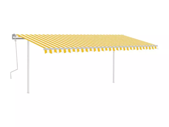 Auvent manuel rétractable avec LED 5x3,5 m Jaune et blanc