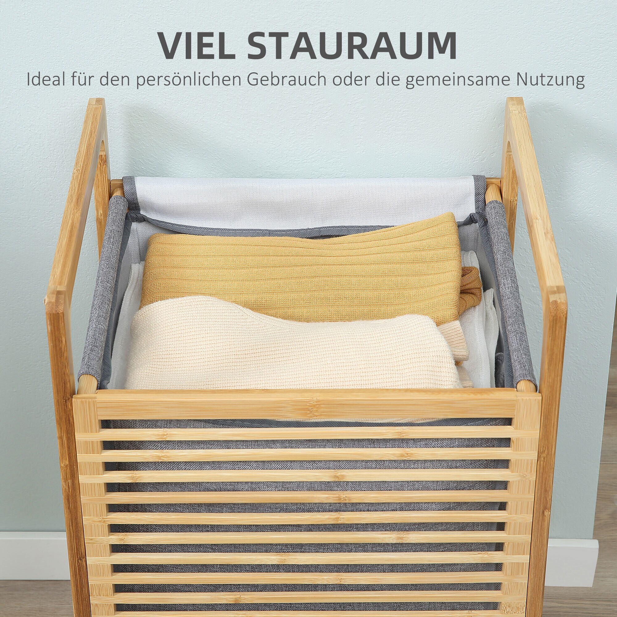 HOMCOM Wäschekorb mit Deckel natur, grau 40B x 35T x 60,5H cm