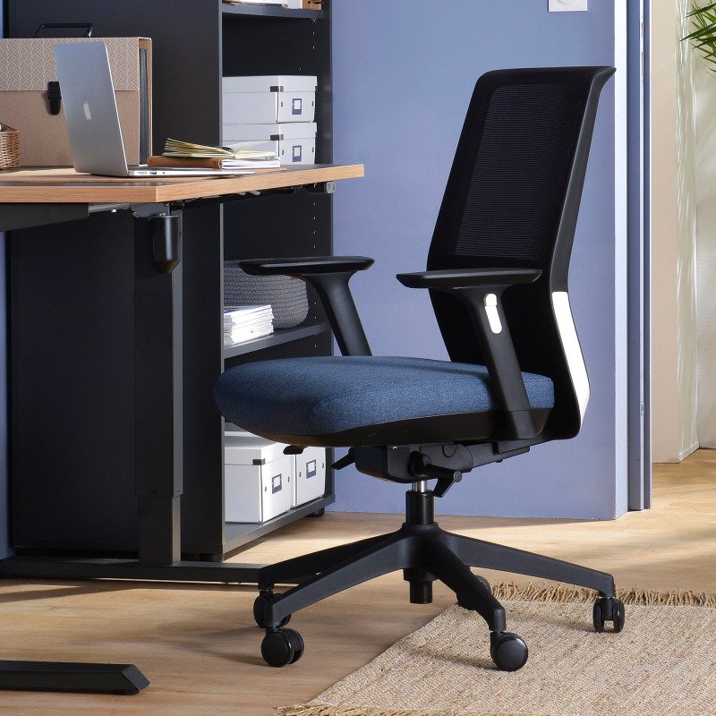 Chaise de bureau ATLAS tissu et maille - dossier haut - accoudoirs 3D - soutien lombaire - mécanisme synchrone - réglage profondeur d'assise