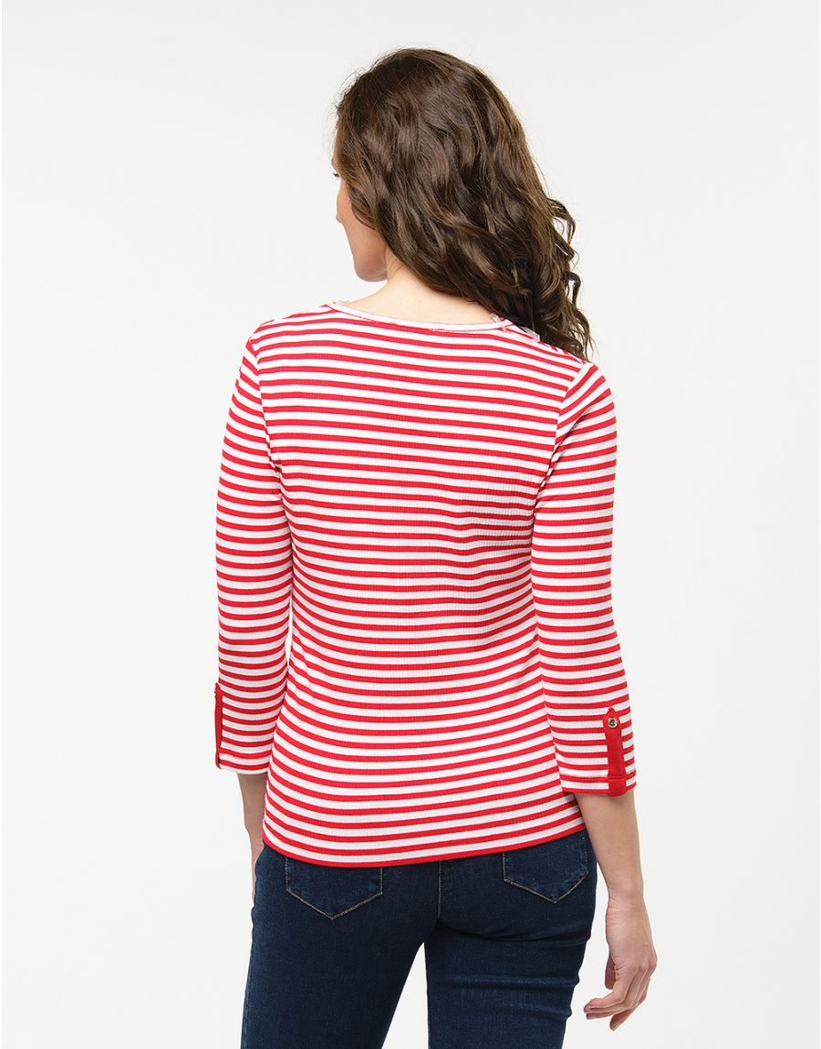 T-shirt rayé rouge col V