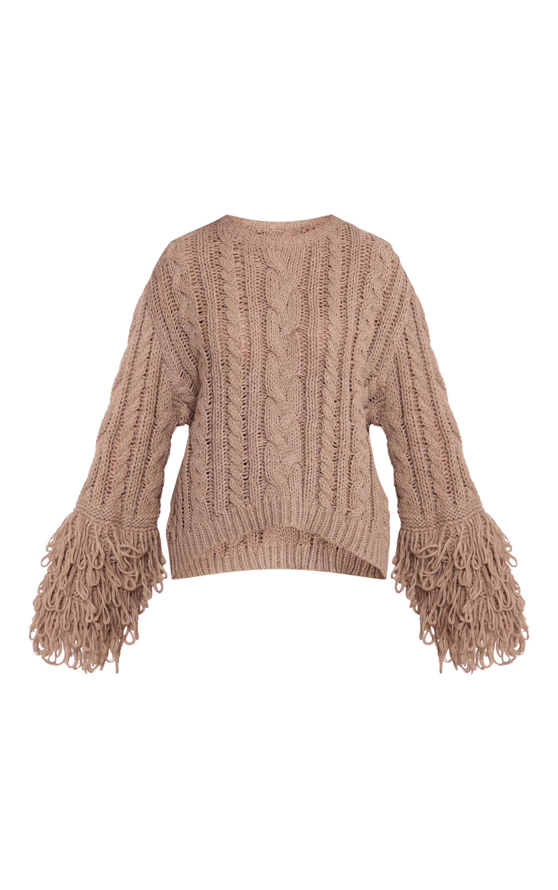 Beige Synthétiquell En Maille Torsadée Avec Finitions Bouclettes