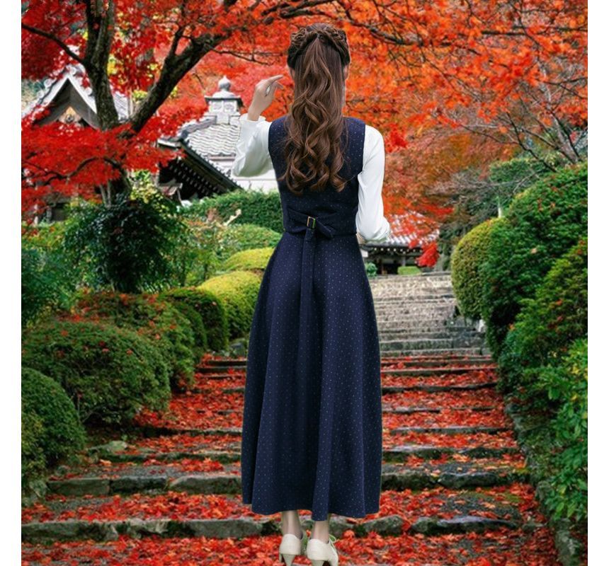 Cocaliso - Blouse met lange mouwen / Geborduurd vest / Maxi A-lijn rok / Set