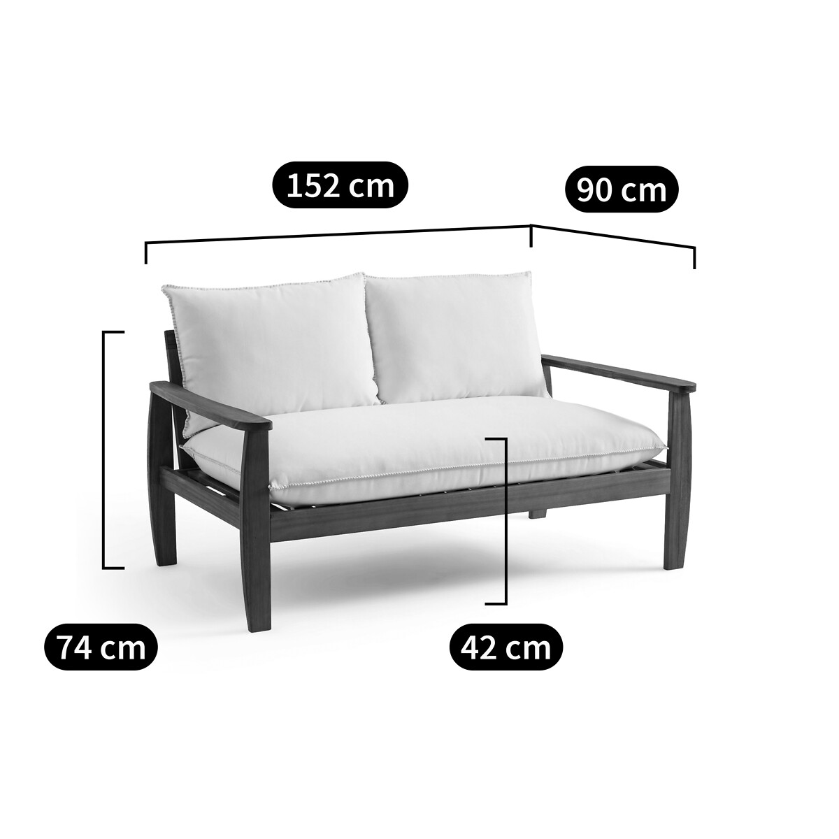 AM.PM<br>Sofá em acácia, 2 lugares Nellia