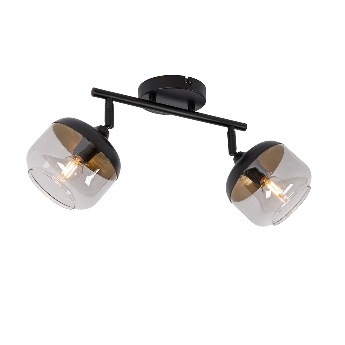 Design spot zwart met goud en smoke glas 2-lichts - Kyan