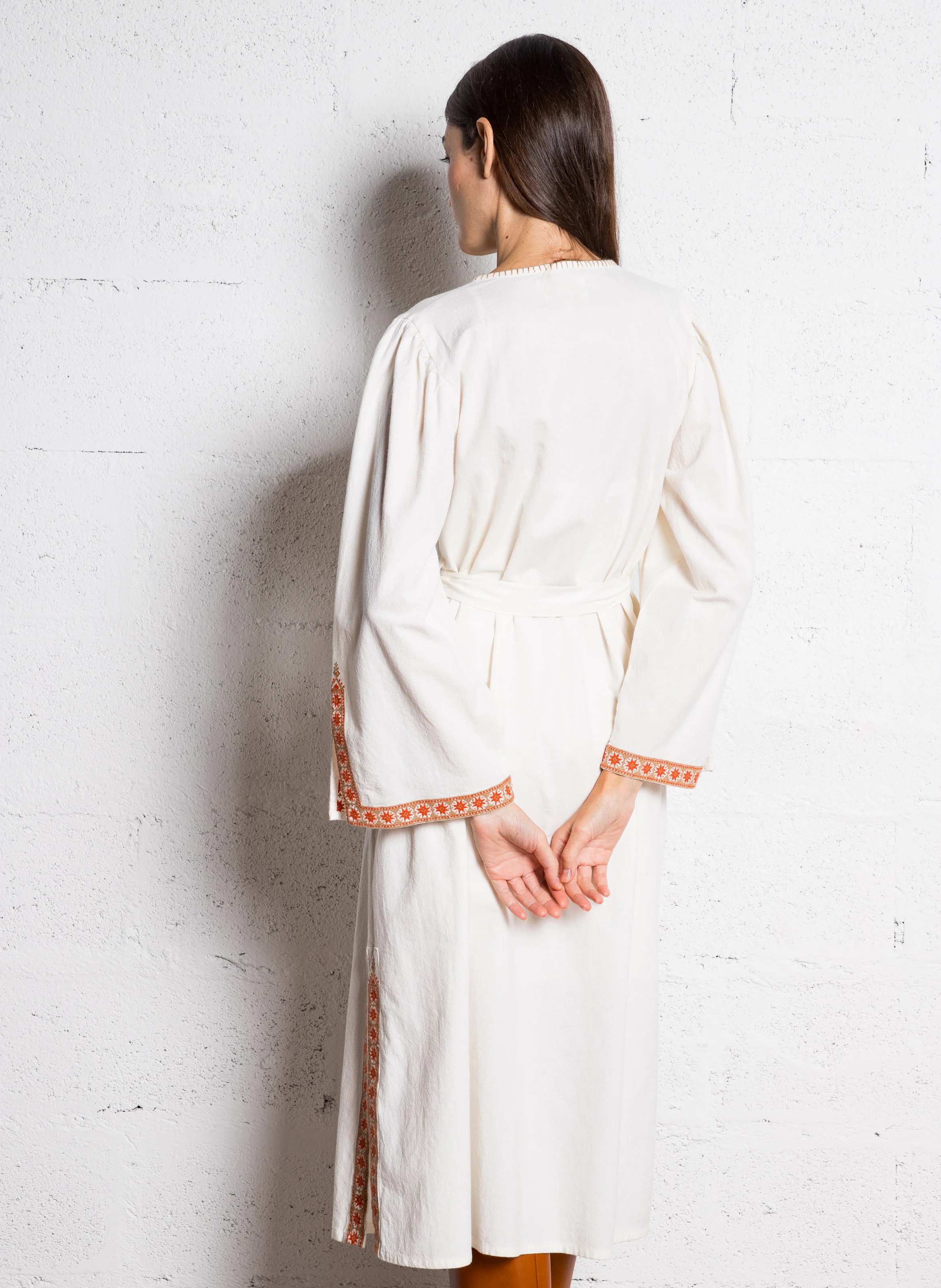 GALATEE - Robe longue brodée en coton | Beige