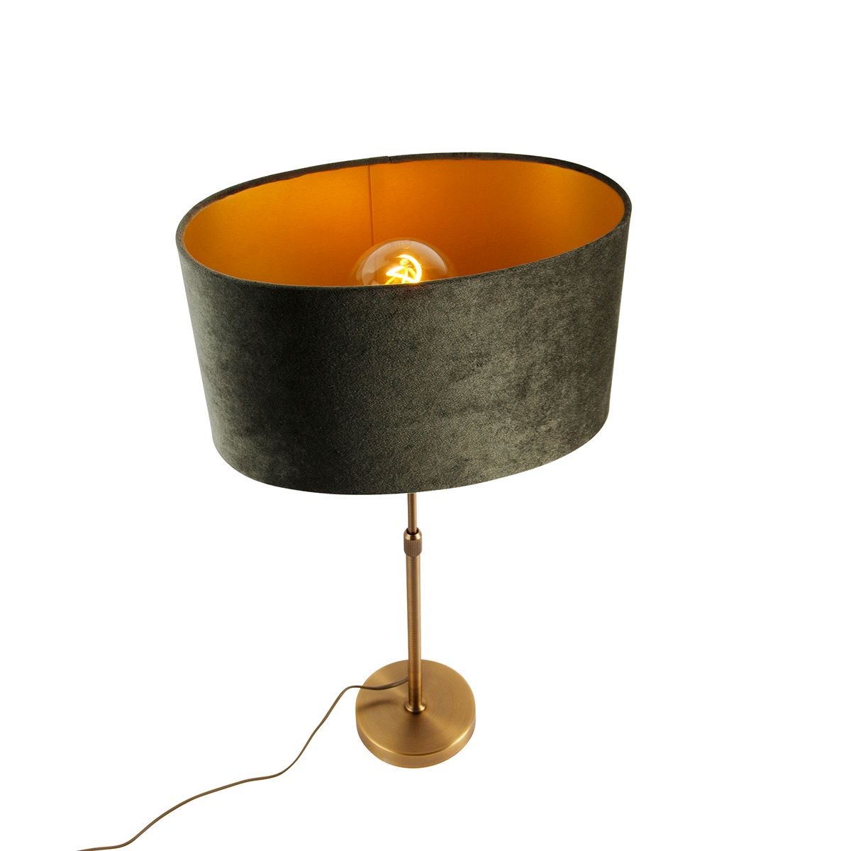 Tafellamp brons met ovale velours kap groen 35cm - Parte