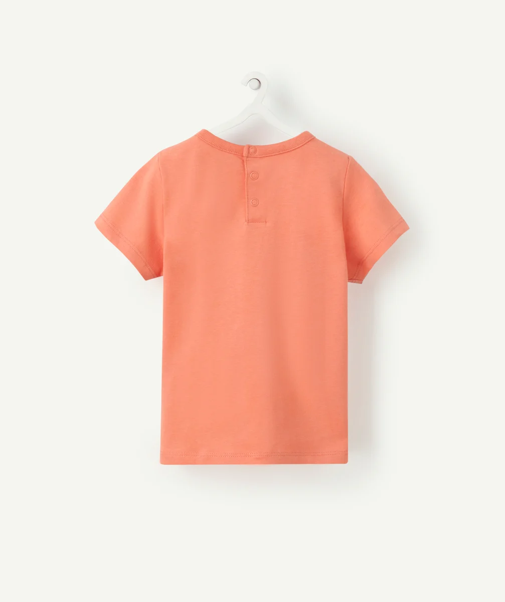 T-SHIRT BÉBÉ GARÇON EN FIBRES RECYCLÉES ROSE AVEC MESSAGE ET ANIMAUX