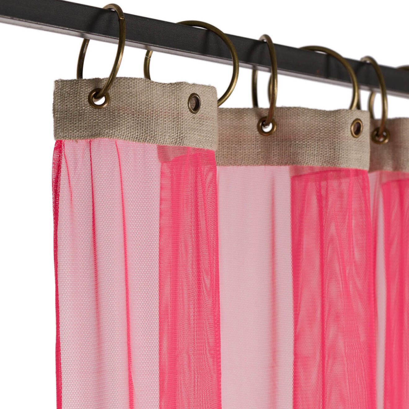 En Fil d'Indienne Rideau en Lin & Tulle corail - 130x280 cm