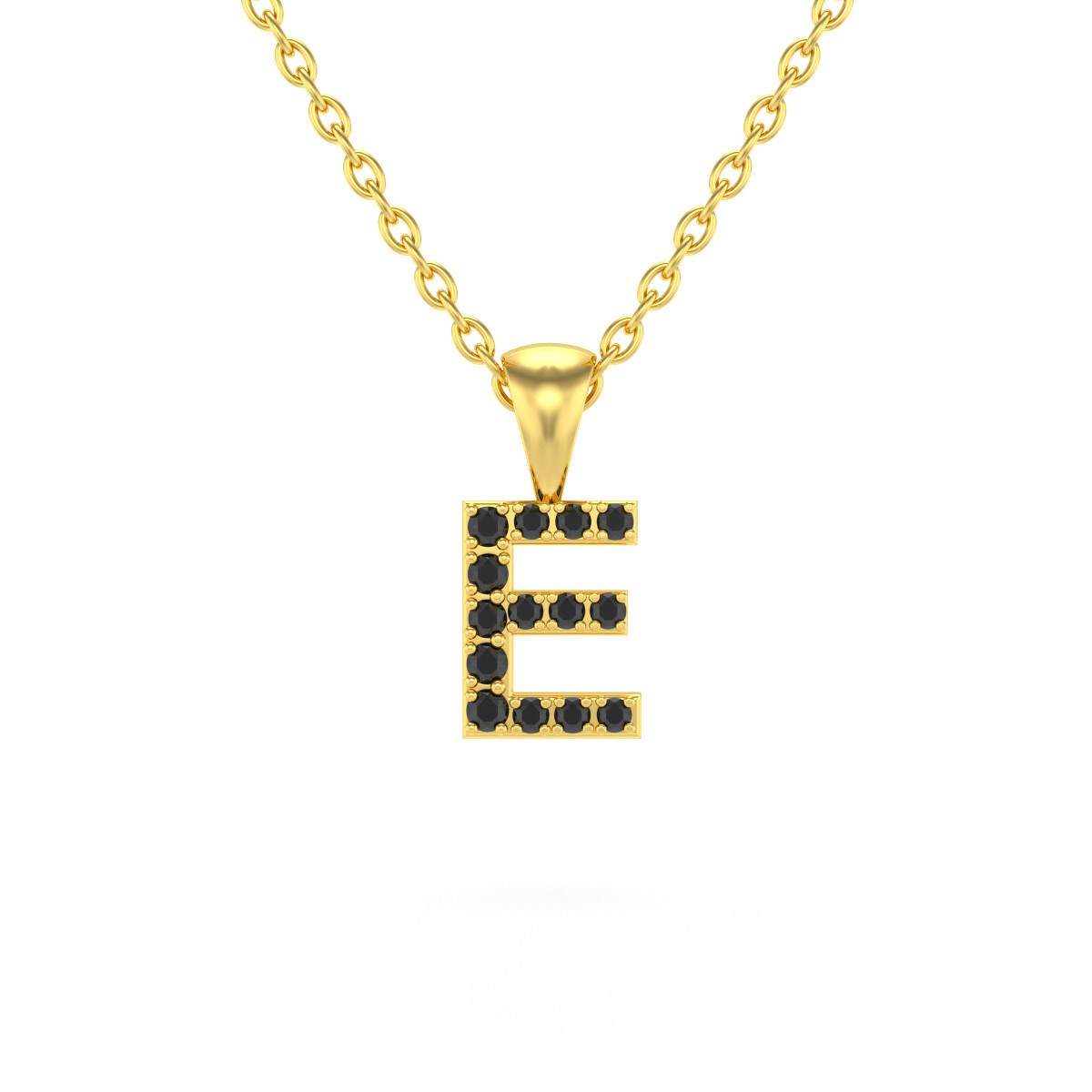 Collier Pendentif ADEN Lettre E Or 750 Jaune Diamant Noir Chaine Or 750 incluse 0.72grs