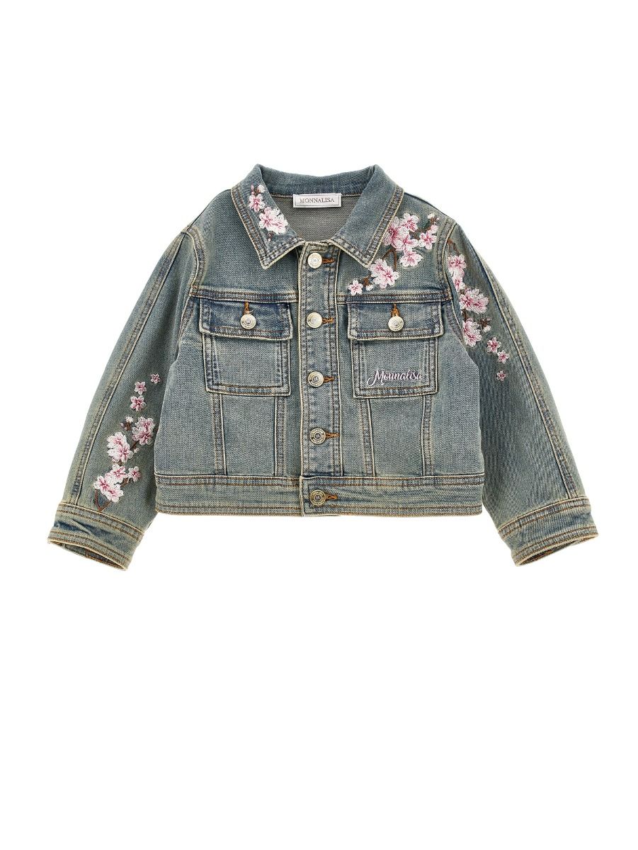 Monnalisa Peach Flower Denim Jacket
