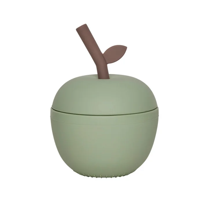 OYOY Mini - Apfel Becher mit Strohhalm, grün