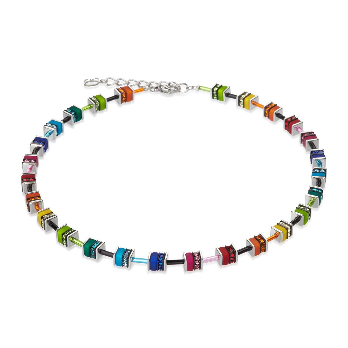 Collier Coeur de Lion Geocube acier perles carréeston arc-en-ciel