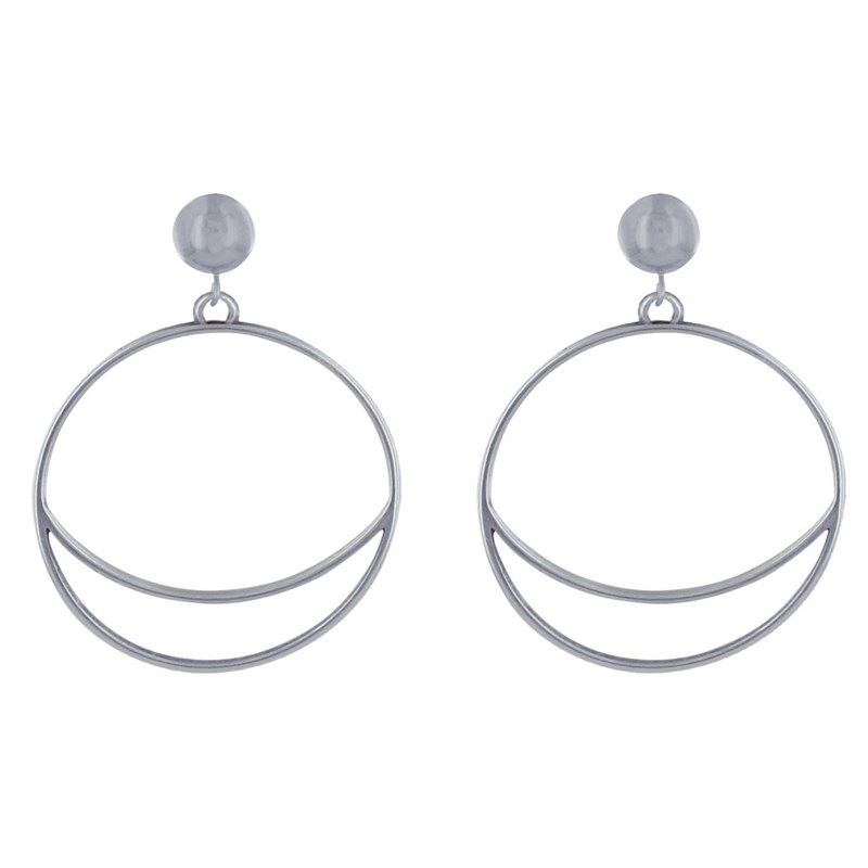 Boucles d'Oreilles Clous Métal Cercle et Croissant de Lune
