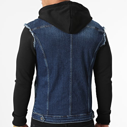 Veste Jean A Capuche 1521 Bleu Foncé Denim Noir